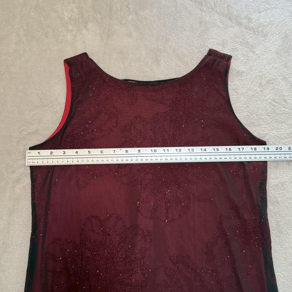 Y2K 90s Lisa Jo Dress Women 12 Red Black Mesh Glitter Sheer Whimsigoth Vamp READ - Picture 8 of 10